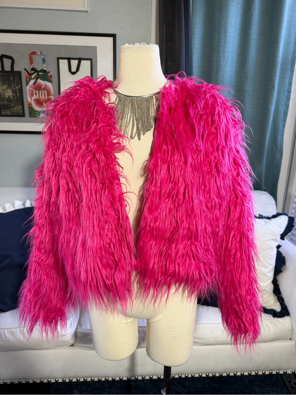 Hot Pink Faux Fur Teddy Jacket NWOT - Picture 2 of 6
